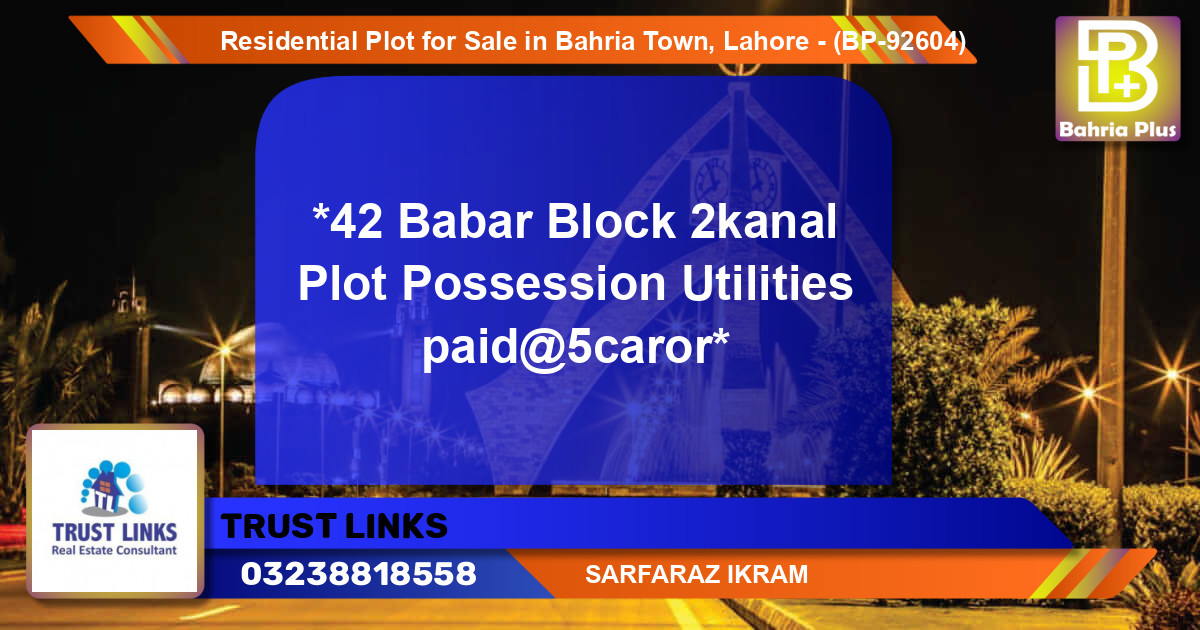 Residential Plot for Sale in Bahria Town, Lahore - (BP-92604)
