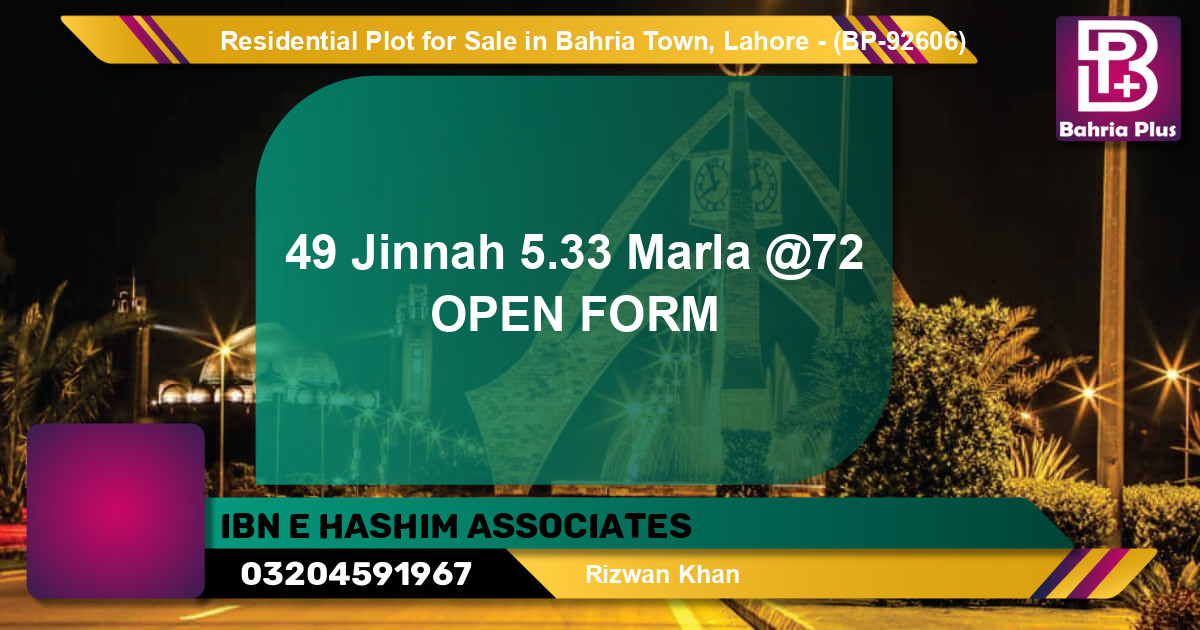 Residential Plot for Sale in Bahria Town, Lahore - (BP-92606)
