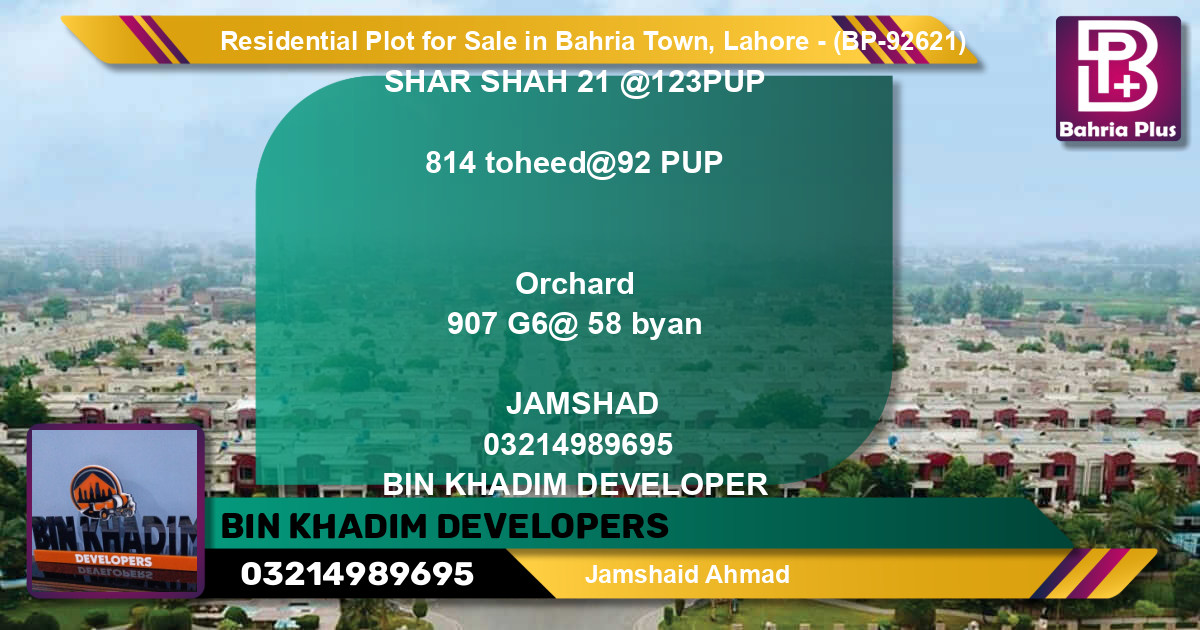 Residential Plot for Sale in Bahria Town, Lahore - (BP-92621)