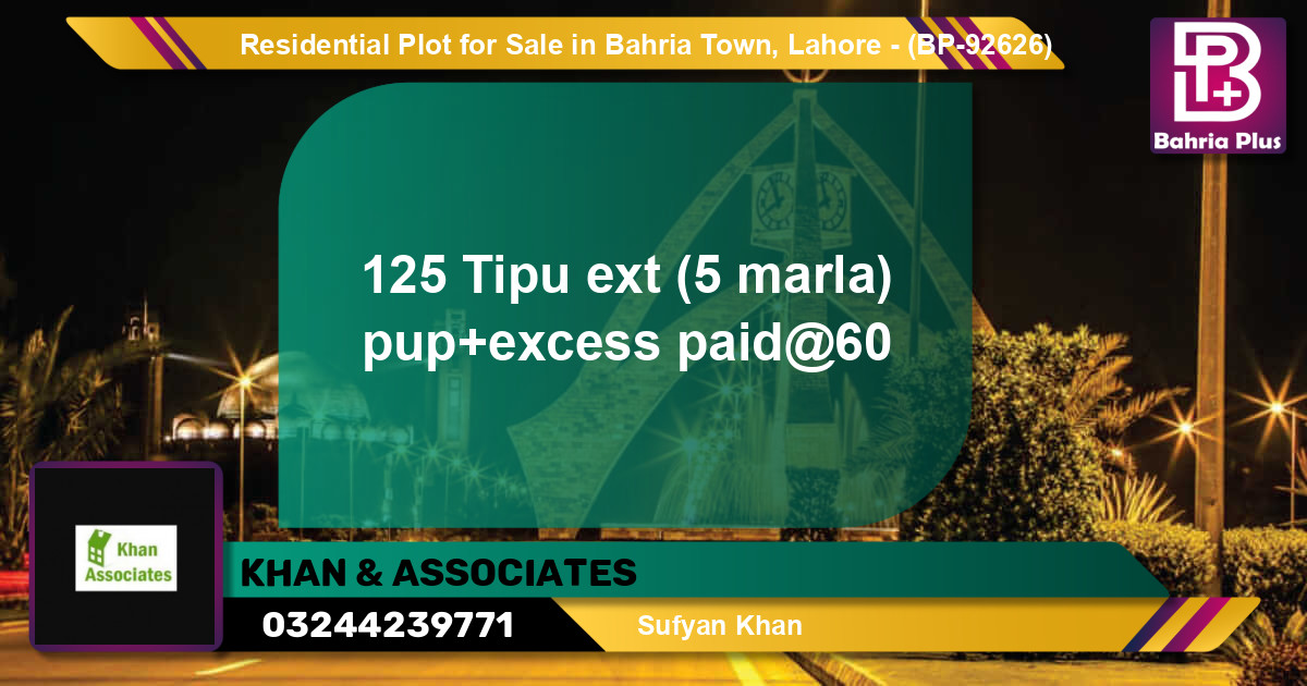 Residential Plot for Sale in Bahria Town, Lahore - (BP-92626)