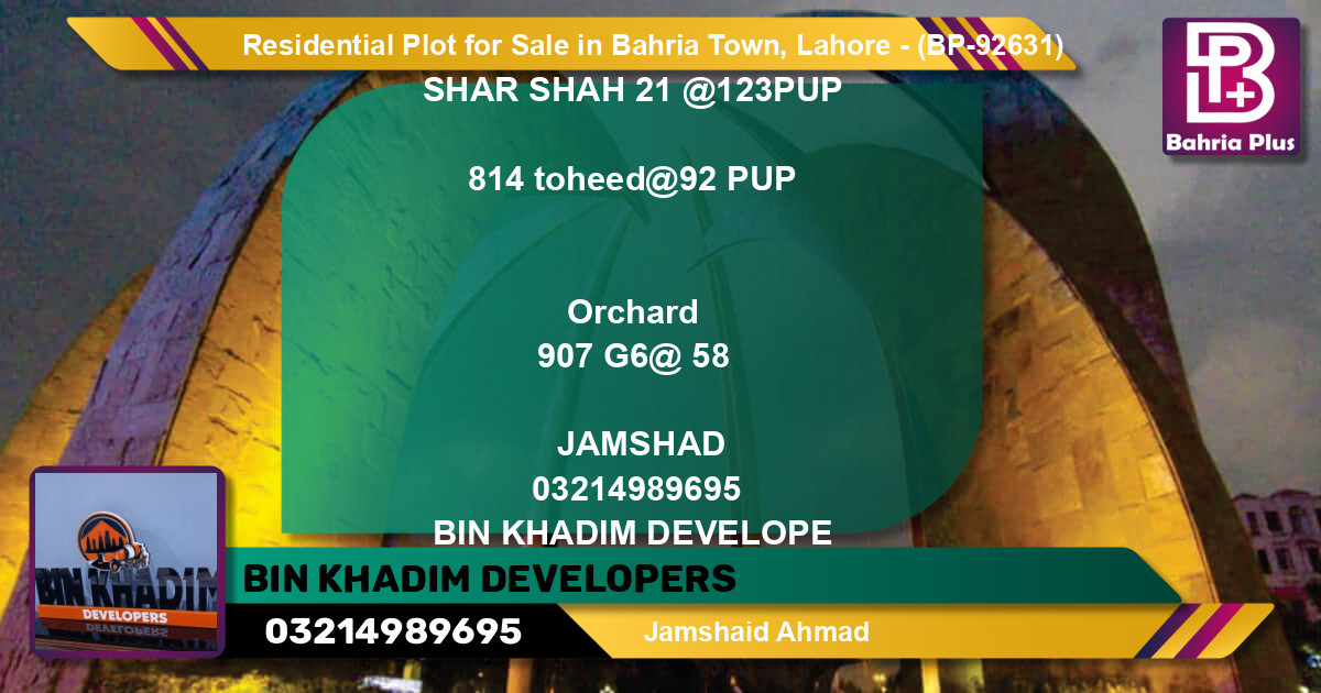 Residential Plot for Sale in Bahria Town, Lahore - (BP-92631)