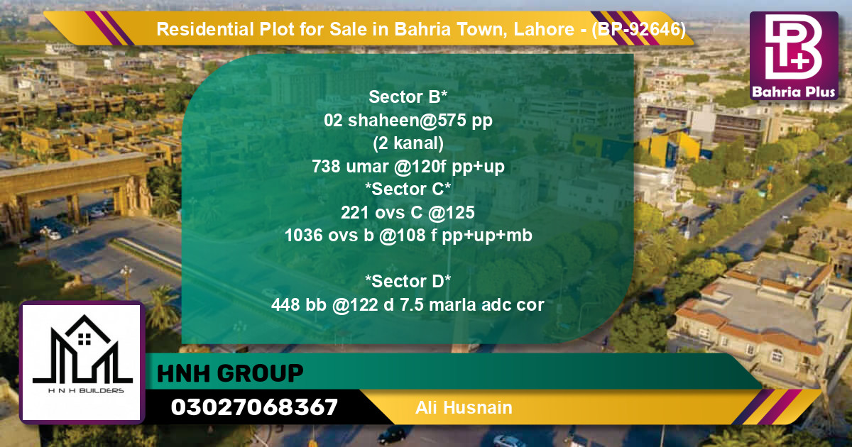 Residential Plot for Sale in Bahria Town, Lahore - (BP-92646)