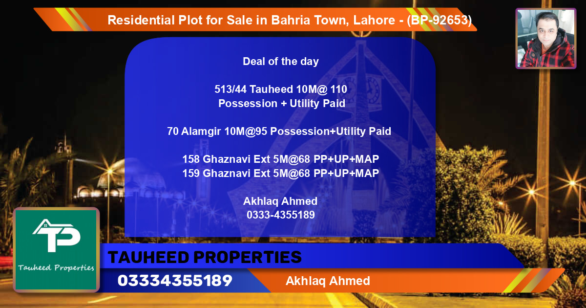 Residential Plot for Sale in Bahria Town, Lahore - (BP-92653)