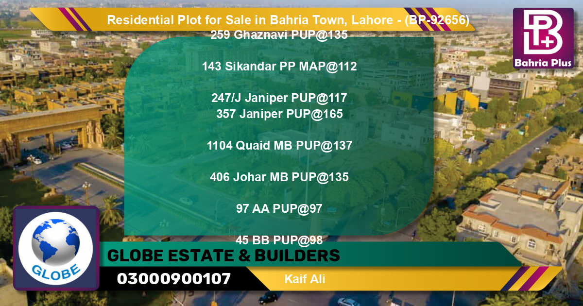 Residential Plot for Sale in Bahria Town, Lahore - (BP-92656)