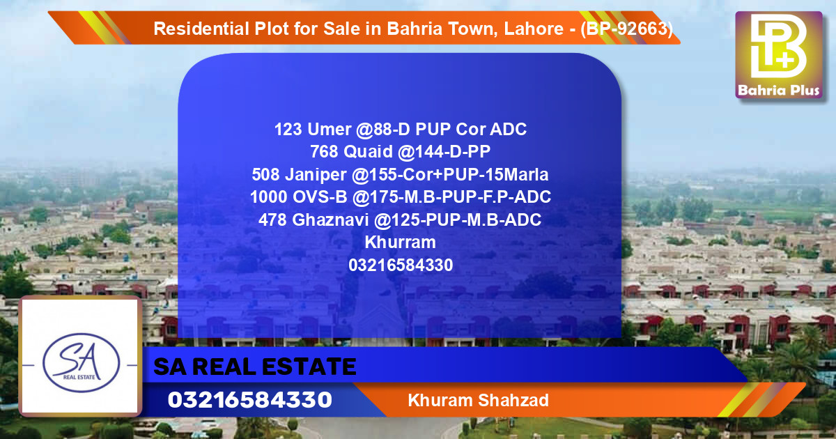 Residential Plot for Sale in Bahria Town, Lahore - (BP-92663)