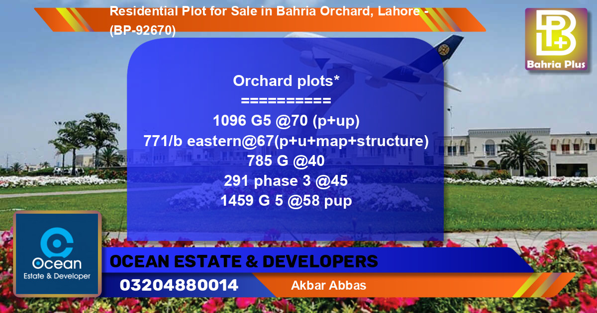 Residential Plot for Sale in Bahria Orchard, Lahore - (BP-92670)