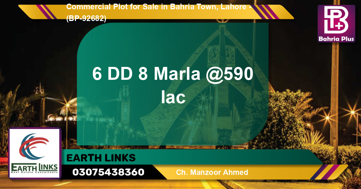 Commercial Plot for Sale in Bahria Town, Lahore - (BP-92682)