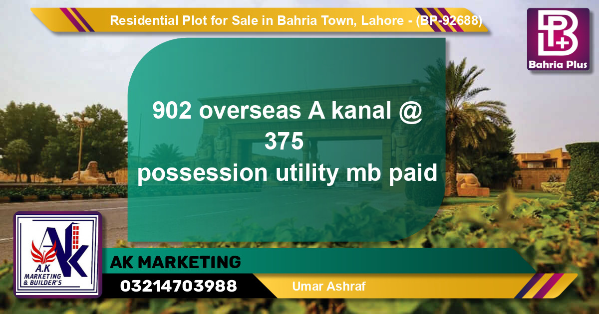 Residential Plot for Sale in Bahria Town, Lahore - (BP-92688)