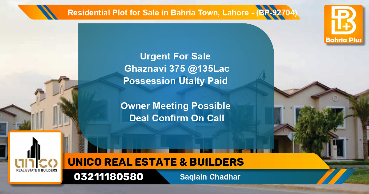 Residential Plot for Sale in Bahria Town, Lahore - (BP-92704)