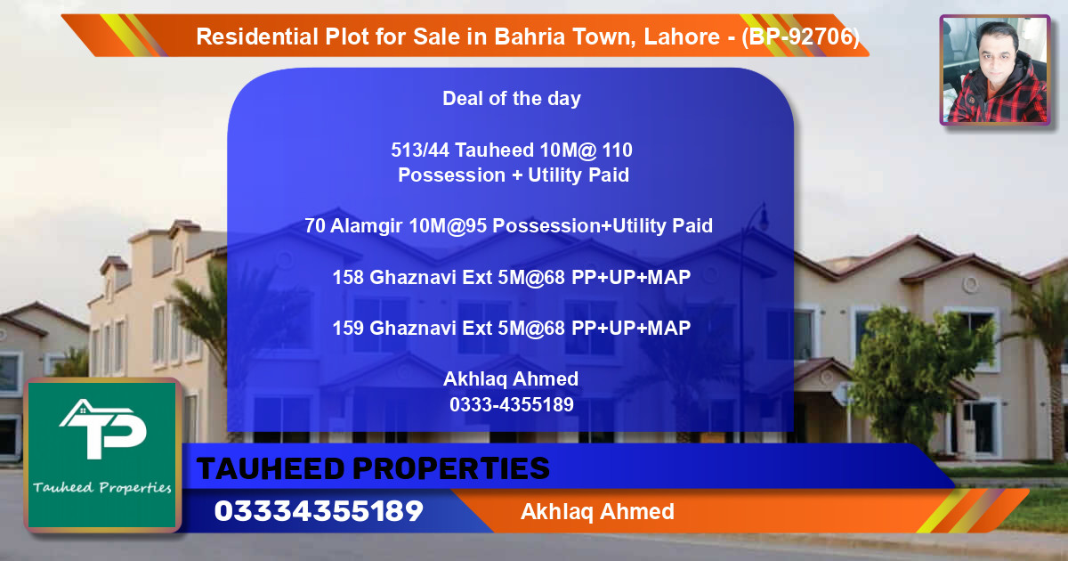 Residential Plot for Sale in Bahria Town, Lahore - (BP-92706)