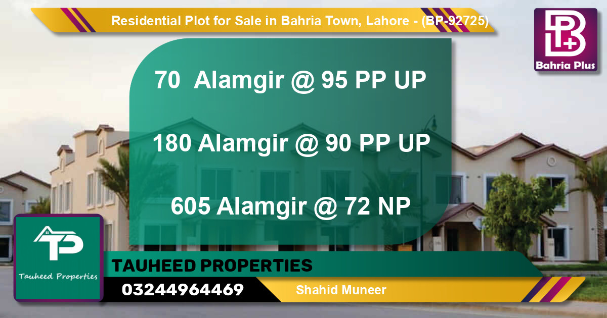 Residential Plot for Sale in Bahria Town, Lahore - (BP-92725)