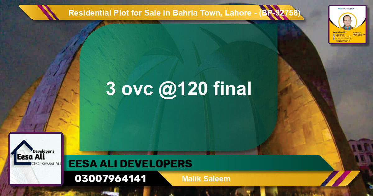 Residential Plot for Sale in Bahria Town, Lahore - (BP-92758)