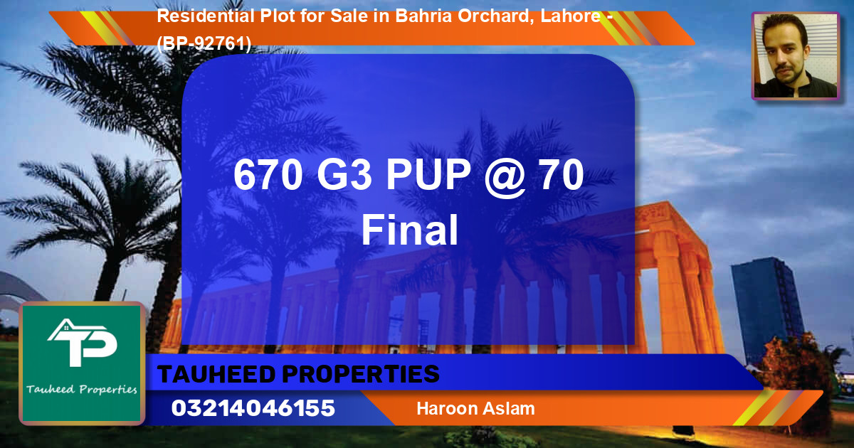 Residential Plot for Sale in Bahria Orchard, Lahore - (BP-92761)