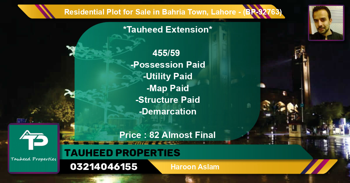 Residential Plot for Sale in Bahria Town, Lahore - (BP-92763)