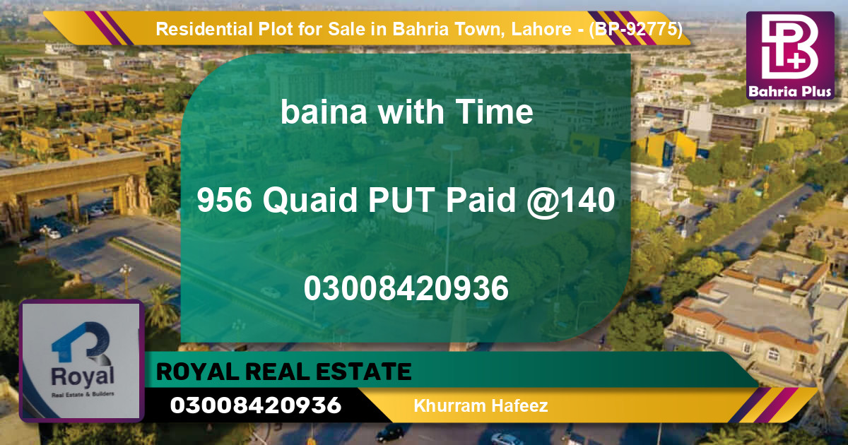 Residential Plot for Sale in Bahria Town, Lahore - (BP-92775)