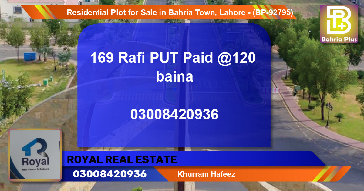 Residential Plot for Sale in Bahria Town, Lahore - (BP-92795)