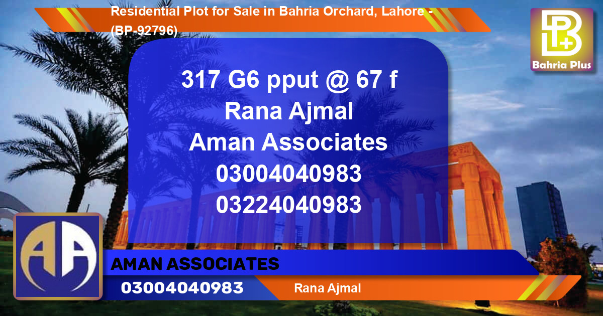 Residential Plot for Sale in Bahria Orchard, Lahore - (BP-92796)