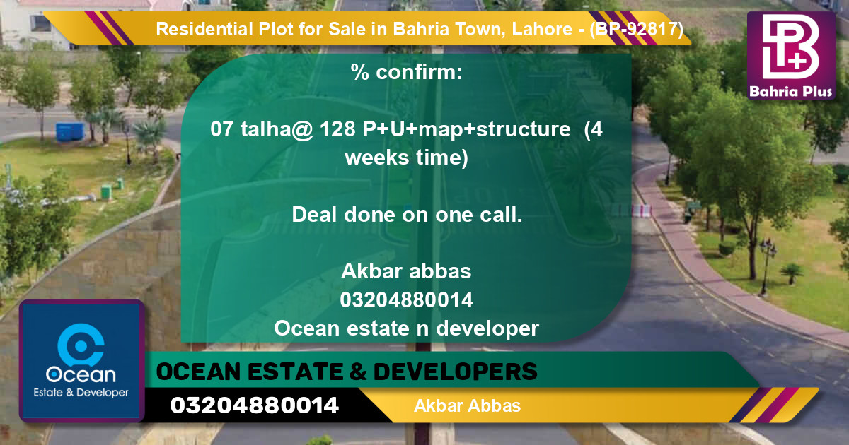 Residential Plot for Sale in Bahria Town, Lahore - (BP-92817)