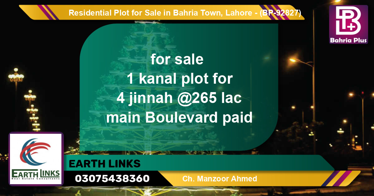 Residential Plot for Sale in Bahria Town, Lahore - (BP-92827)