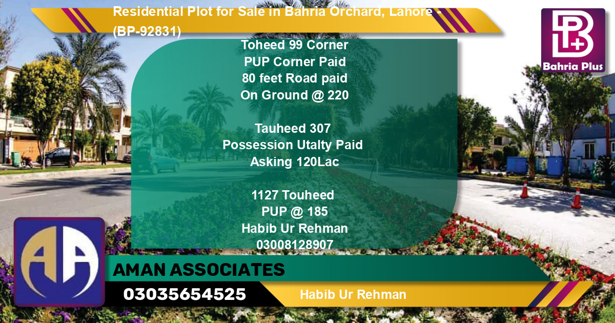 Residential Plot for Sale in Bahria Orchard, Lahore - (BP-92831)