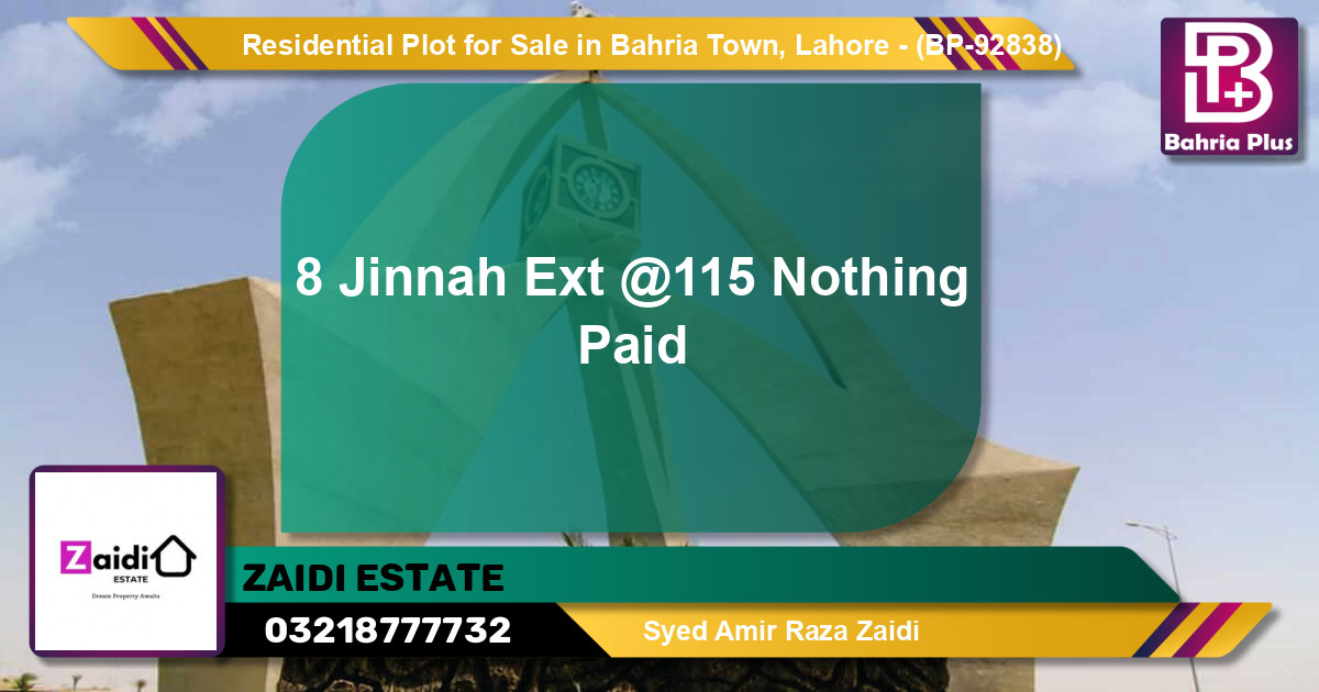 Residential Plot for Sale in Bahria Town, Lahore - (BP-92838)