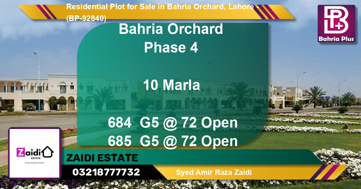 Residential Plot for Sale in Bahria Orchard, Lahore - (BP-92840)