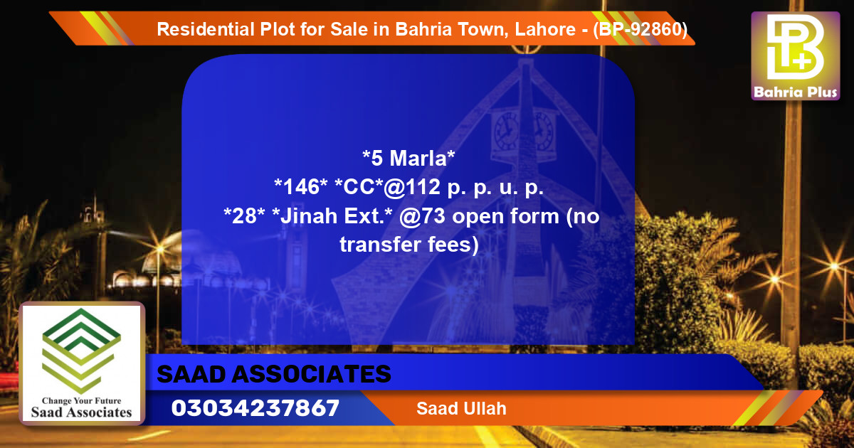 Residential Plot for Sale in Bahria Town, Lahore - (BP-92860)
