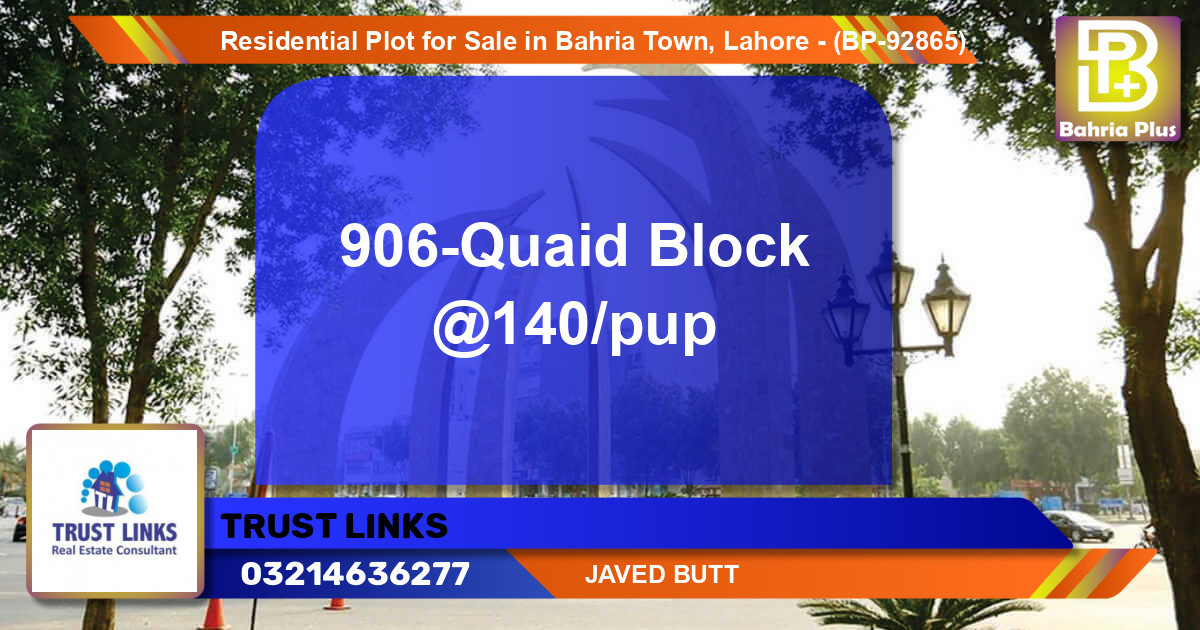 Residential Plot for Sale in Bahria Town, Lahore - (BP-92865)
