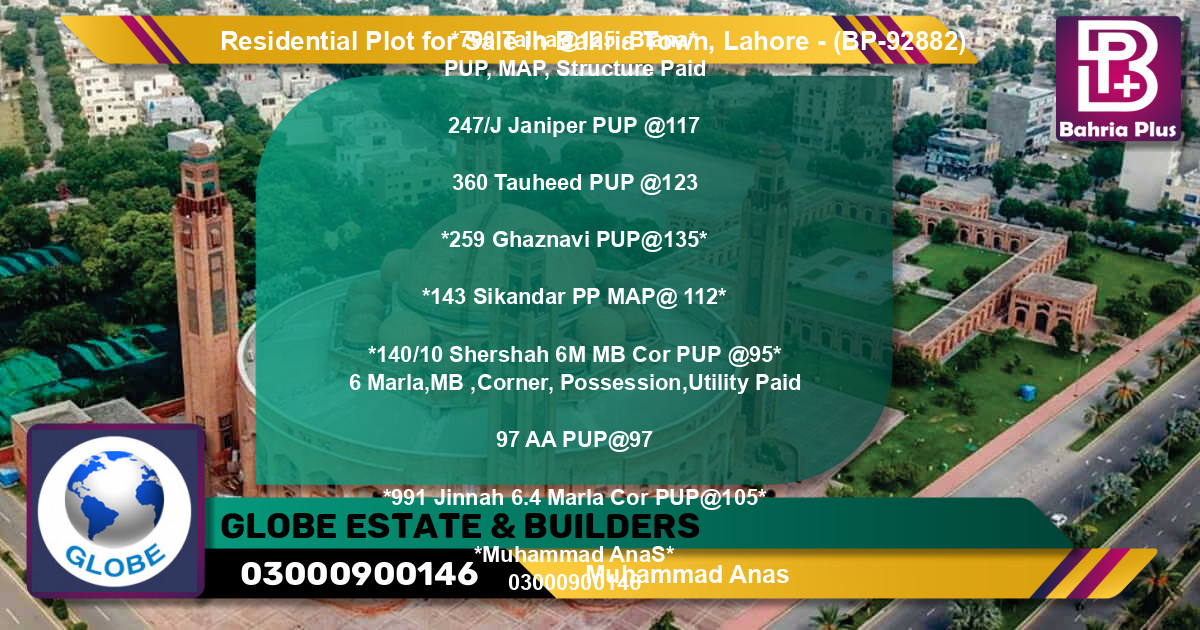 Residential Plot for Sale in Bahria Town, Lahore - (BP-92882)