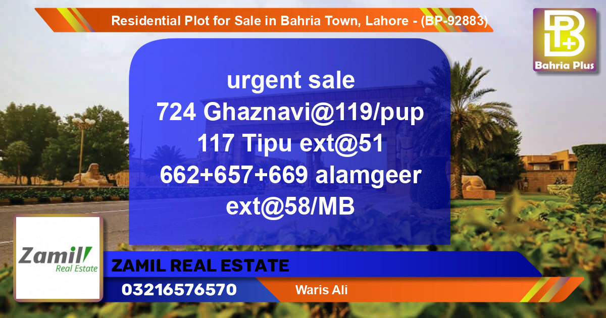Residential Plot for Sale in Bahria Town, Lahore - (BP-92883)