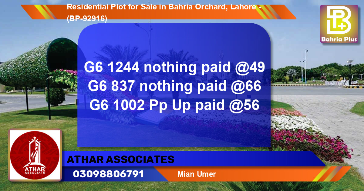 Residential Plot for Sale in Bahria Orchard, Lahore - (BP-92916)