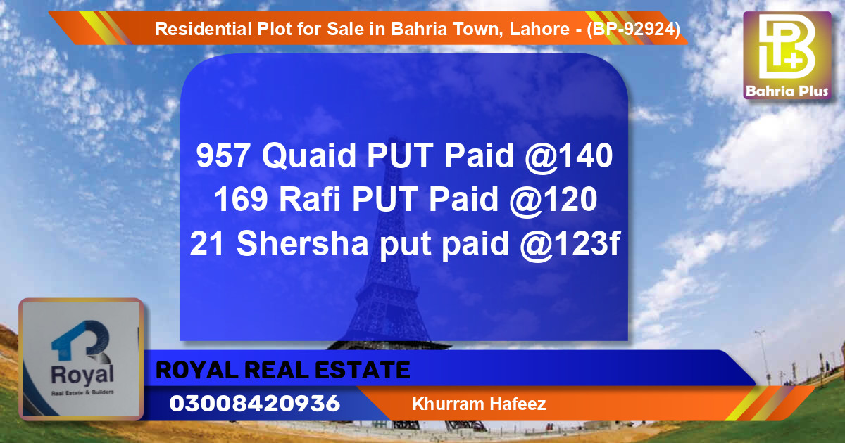 Residential Plot for Sale in Bahria Town, Lahore - (BP-92924)