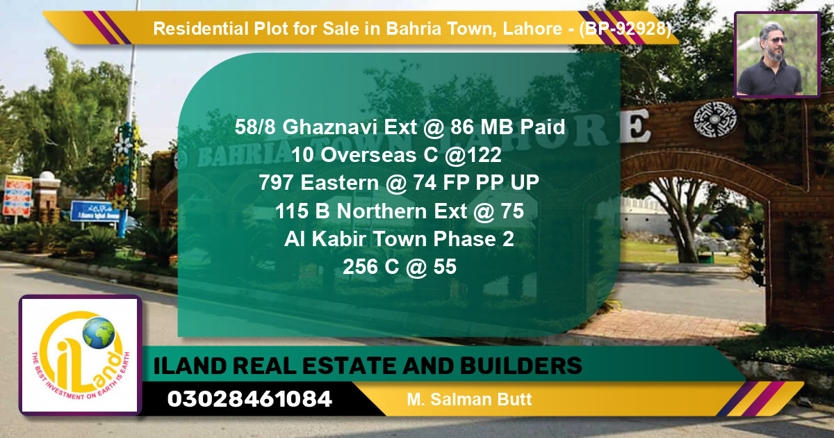 Residential Plot for Sale in Bahria Town, Lahore - (BP-92928)