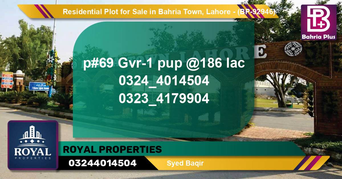 Residential Plot for Sale in Bahria Town, Lahore - (BP-92946)