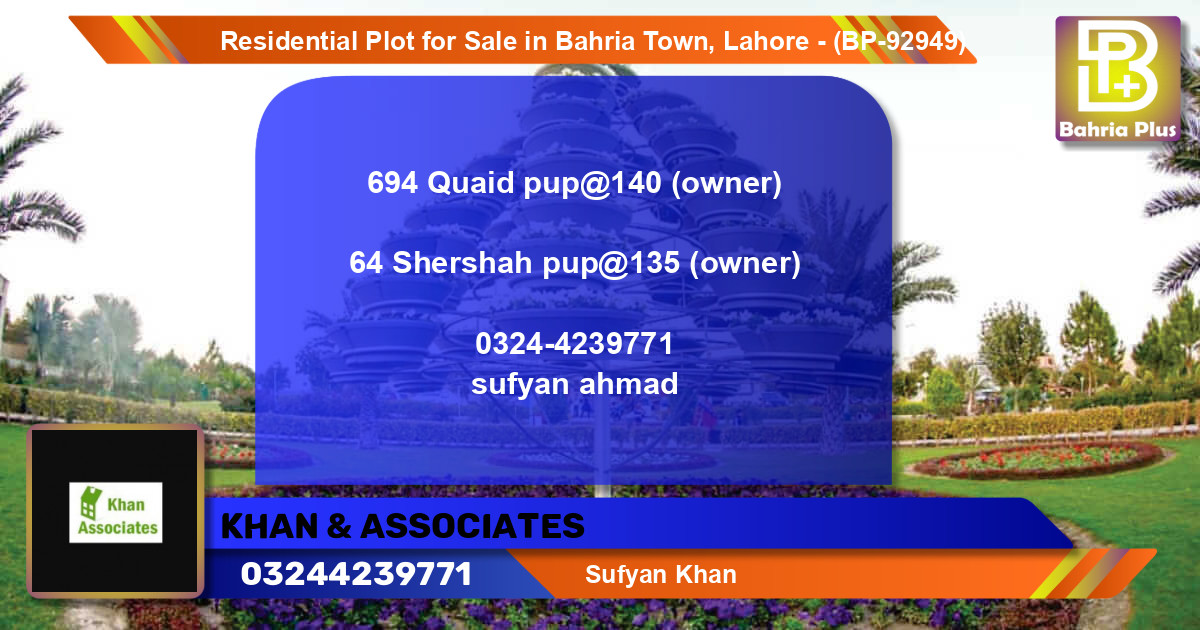 Residential Plot for Sale in Bahria Town, Lahore - (BP-92949)