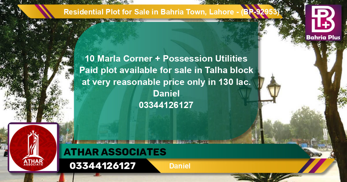 Residential Plot for Sale in Bahria Town, Lahore - (BP-92953)