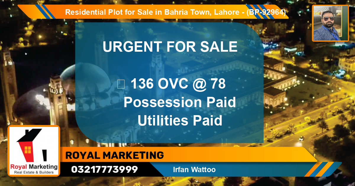 Residential Plot for Sale in Bahria Town, Lahore - (BP-92964)