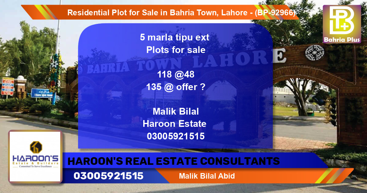 Residential Plot for Sale in Bahria Town, Lahore - (BP-92966)