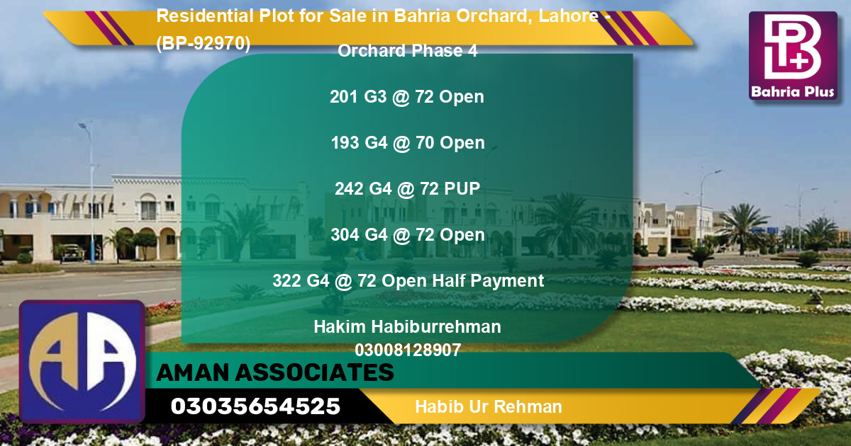 Residential Plot for Sale in Phase 4 - G3 Block -  Bahria Orchard, Lahore - (BP-92970)