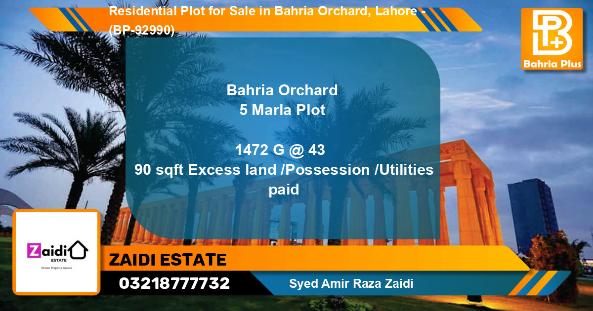 Residential Plot for Sale in Bahria Orchard, Lahore - (BP-92990)