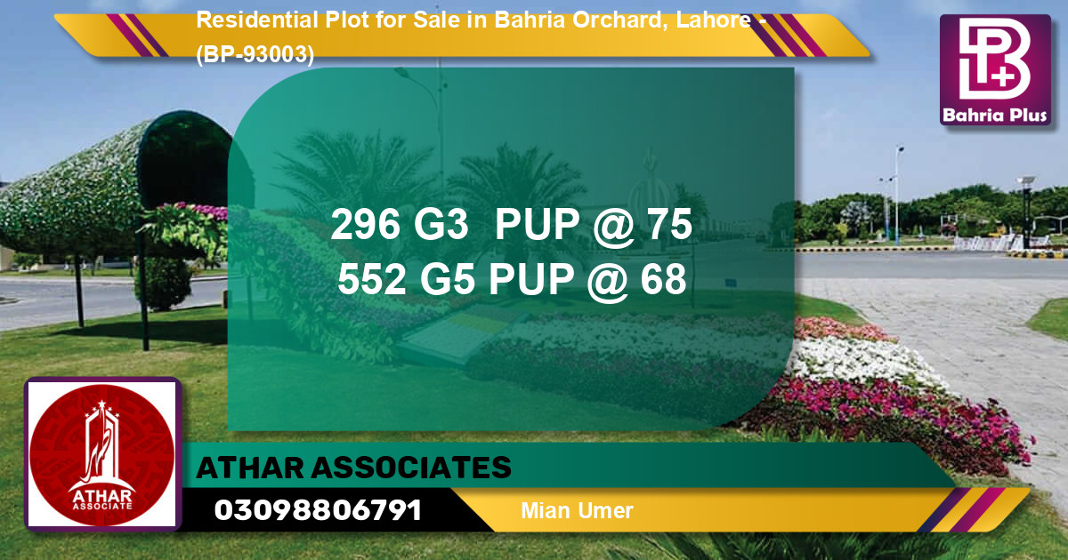 Residential Plot for Sale in Bahria Orchard, Lahore - (BP-93003)
