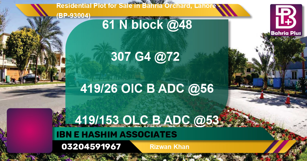 Residential Plot for Sale in Bahria Orchard, Lahore - (BP-93004)