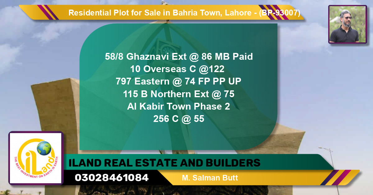 Residential Plot for Sale in Bahria Town, Lahore - (BP-93007)