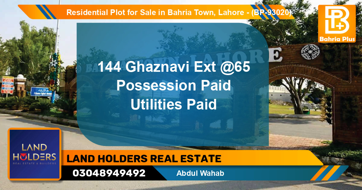 Residential Plot for Sale in Bahria Town, Lahore - (BP-93020)