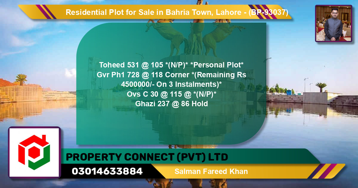 Residential Plot for Sale in Bahria Town, Lahore - (BP-93037)