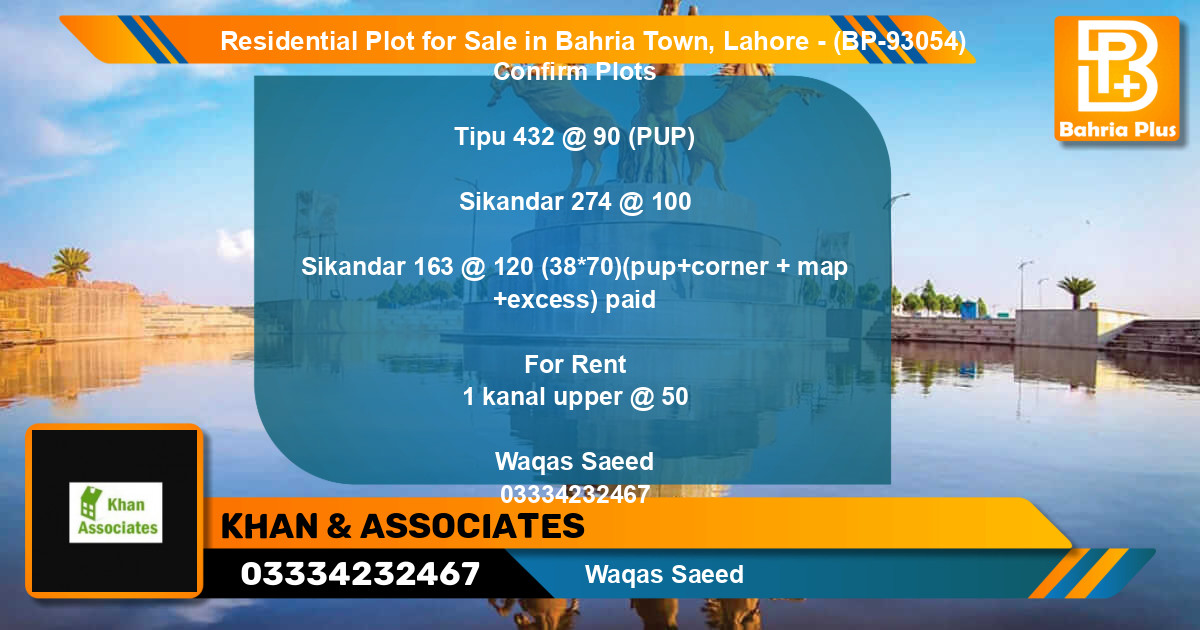 Residential Plot for Sale in Bahria Town, Lahore - (BP-93054)