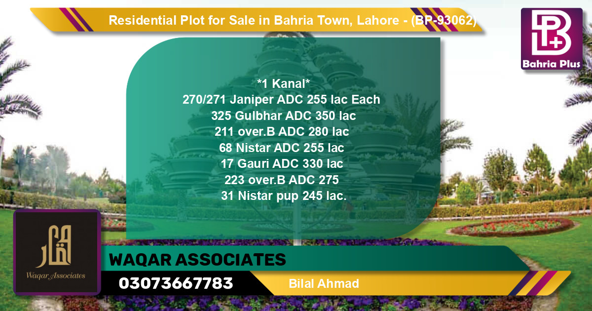 Residential Plot for Sale in Bahria Town, Lahore - (BP-93062)