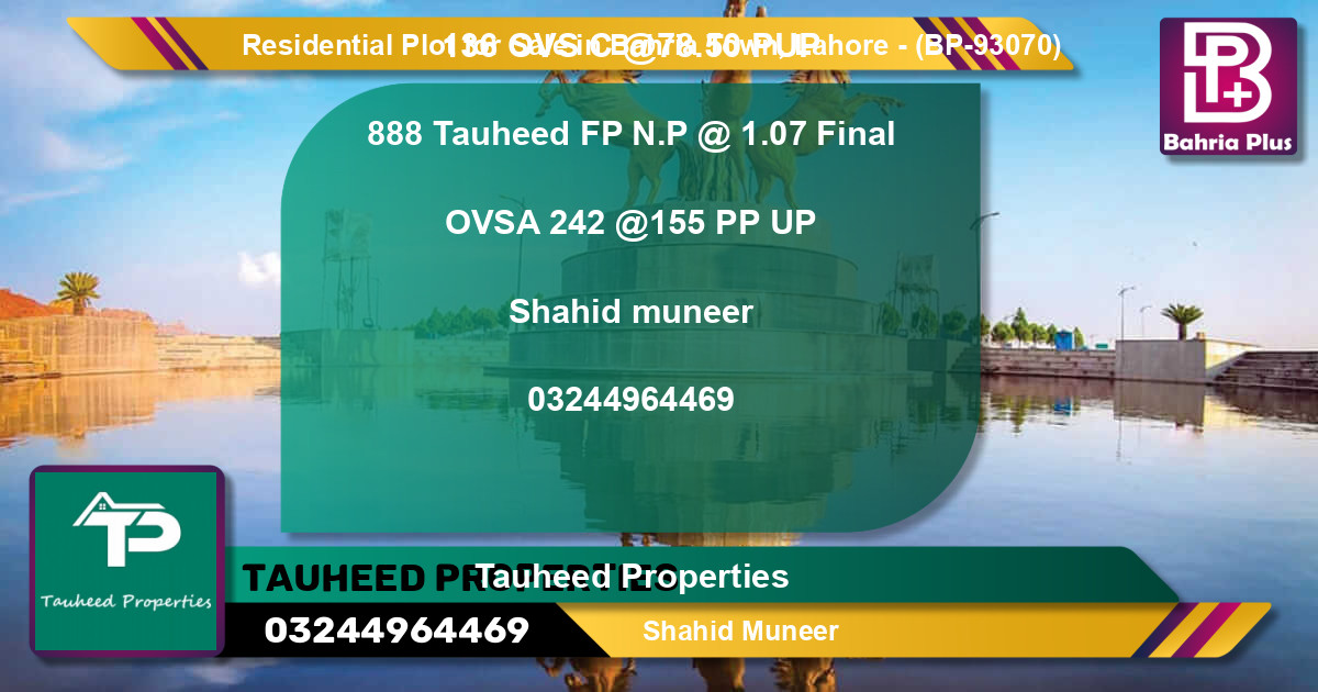 Residential Plot for Sale in Bahria Town, Lahore - (BP-93070)