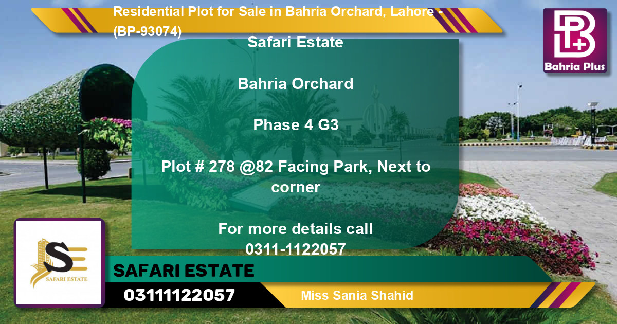Residential Plot for Sale in Phase 4 - G3 Block -  Bahria Orchard, Lahore - (BP-93074)