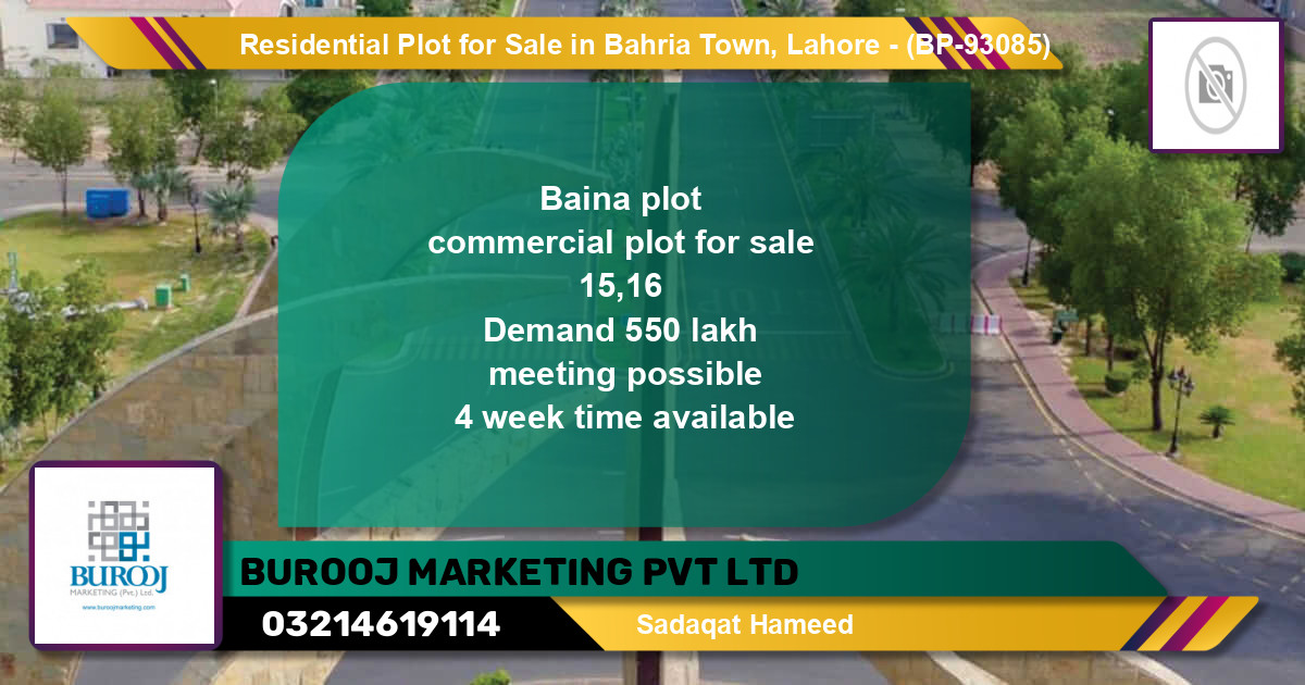 Residential Plot for Sale in Bahria Town, Lahore - (BP-93085)